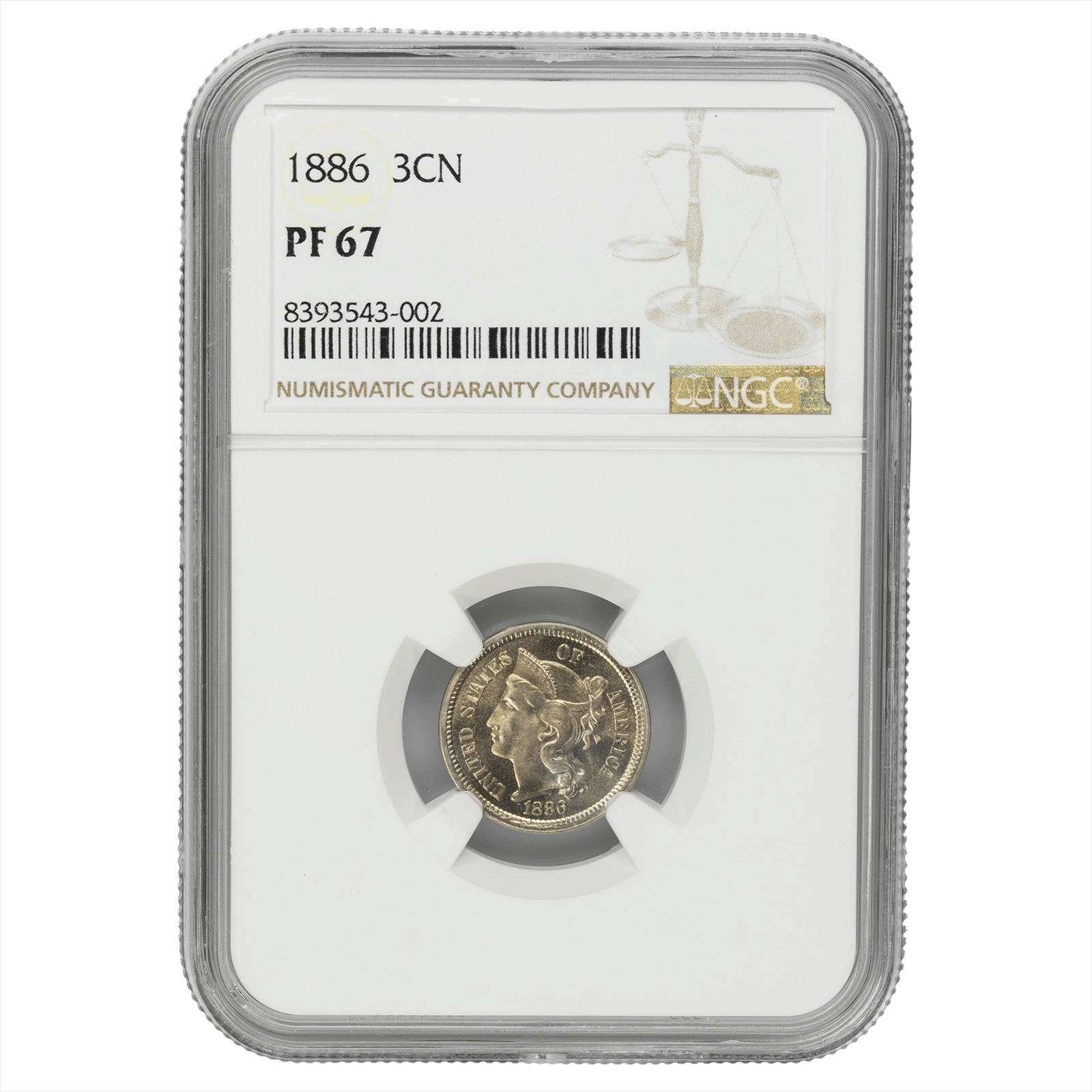 1886 Three Cent Nickel 3CN NGC PF 67