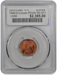 1948-D Lincoln PCGS RD 67+