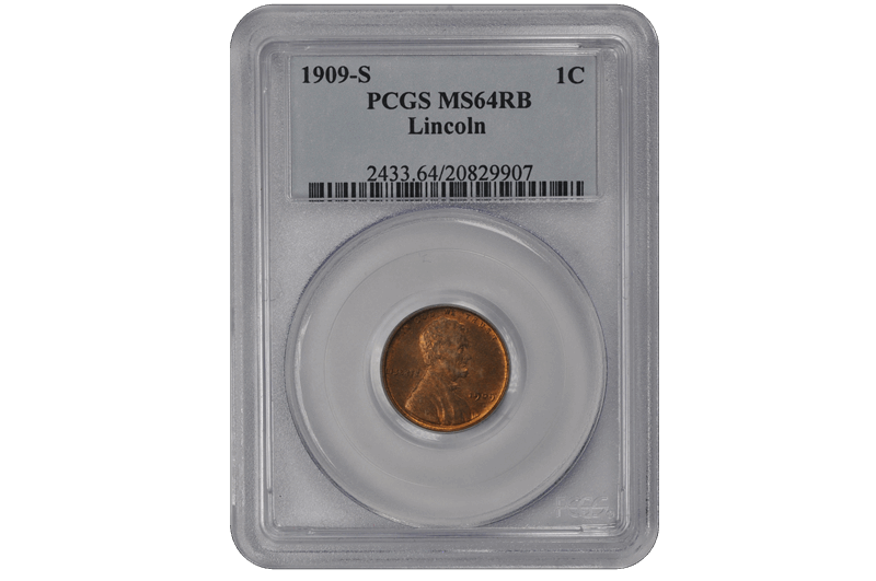 1909-S 1C Lincoln Cent - Type 1 Wheat Reverse PCGS RB #3688-2 MS64