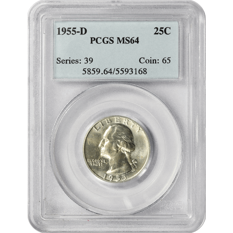 1955-D Washington Quarter 25c, PCGS MS 64 - Nice Coin