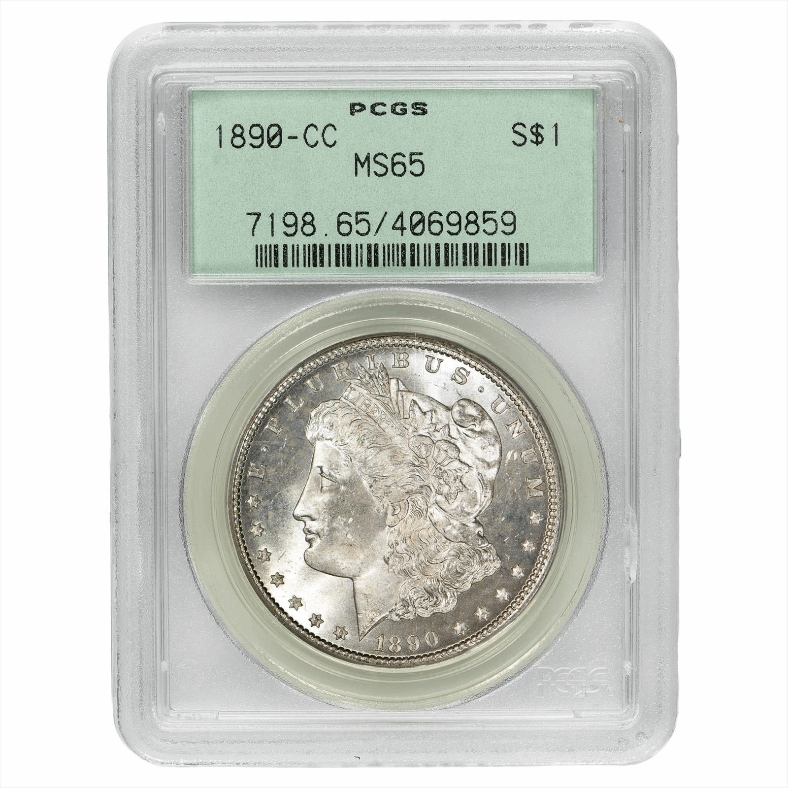 1890-CC Morgan Silver Dollar $1 PCGS MS 65 - Old Green Holder
