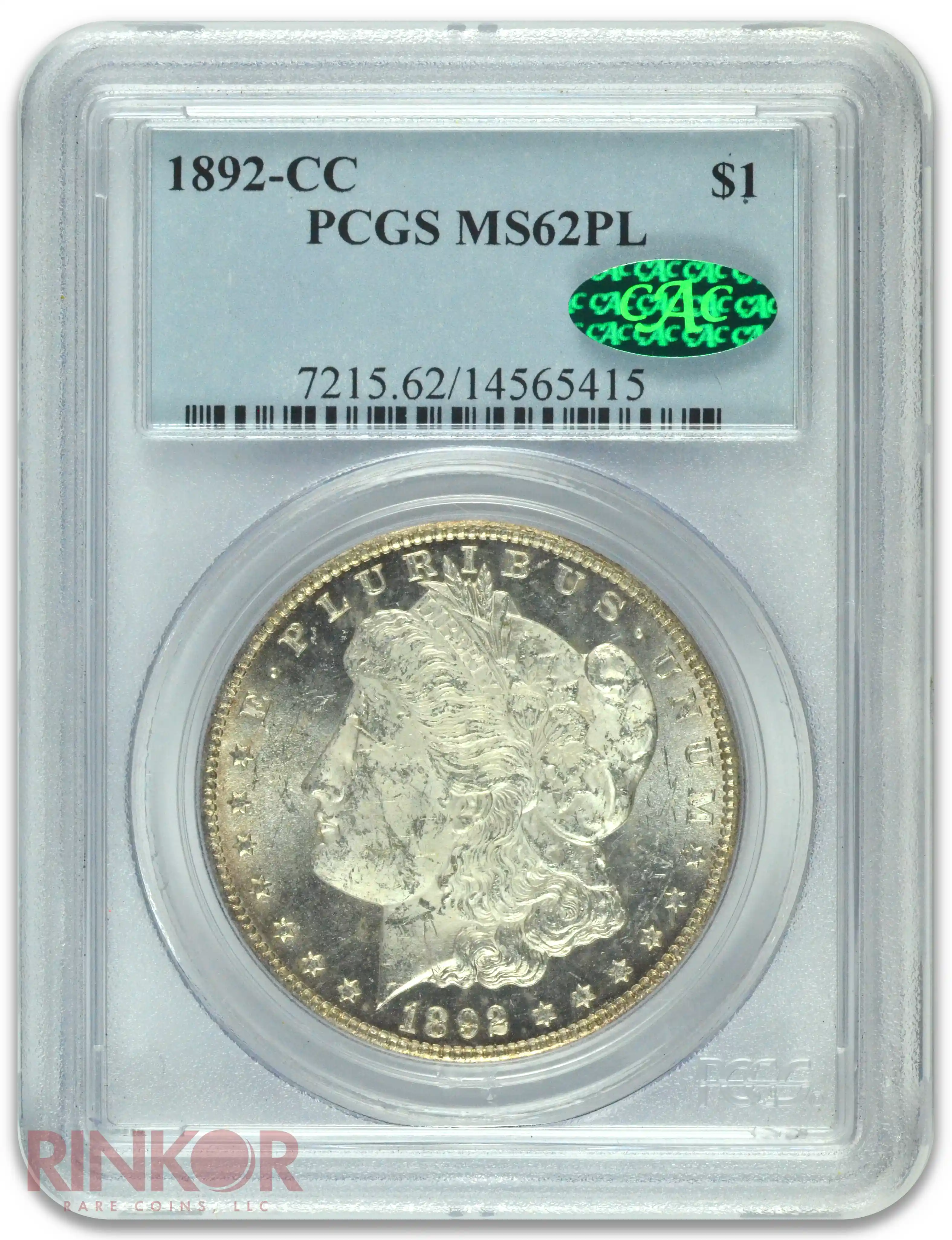 1892-CC $1 PCGS MS 62 PL CAC