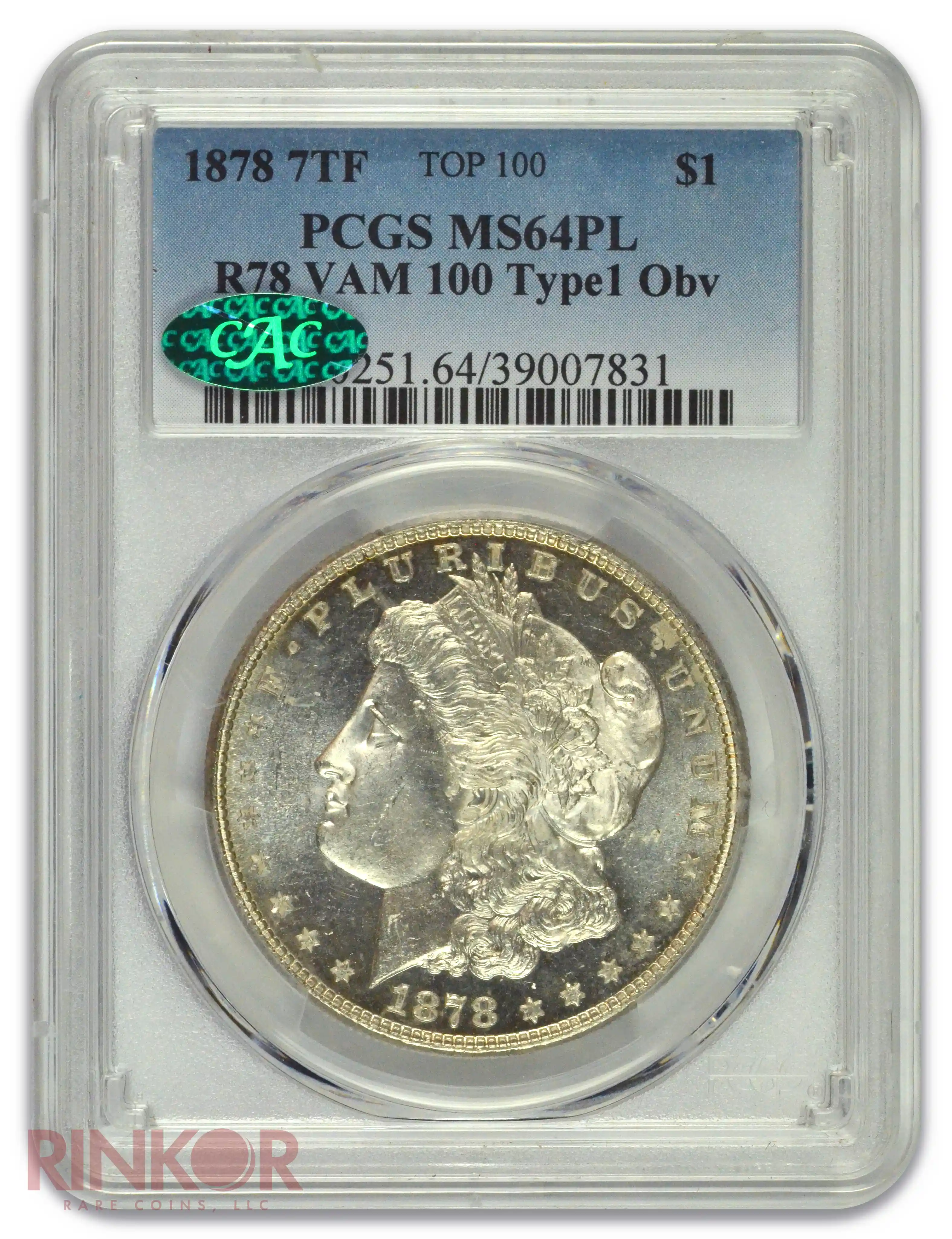 1878 7TF Reverse of 1878 $1 Morgan Dollar VAM 100 PCGS MS 64 PL CAC