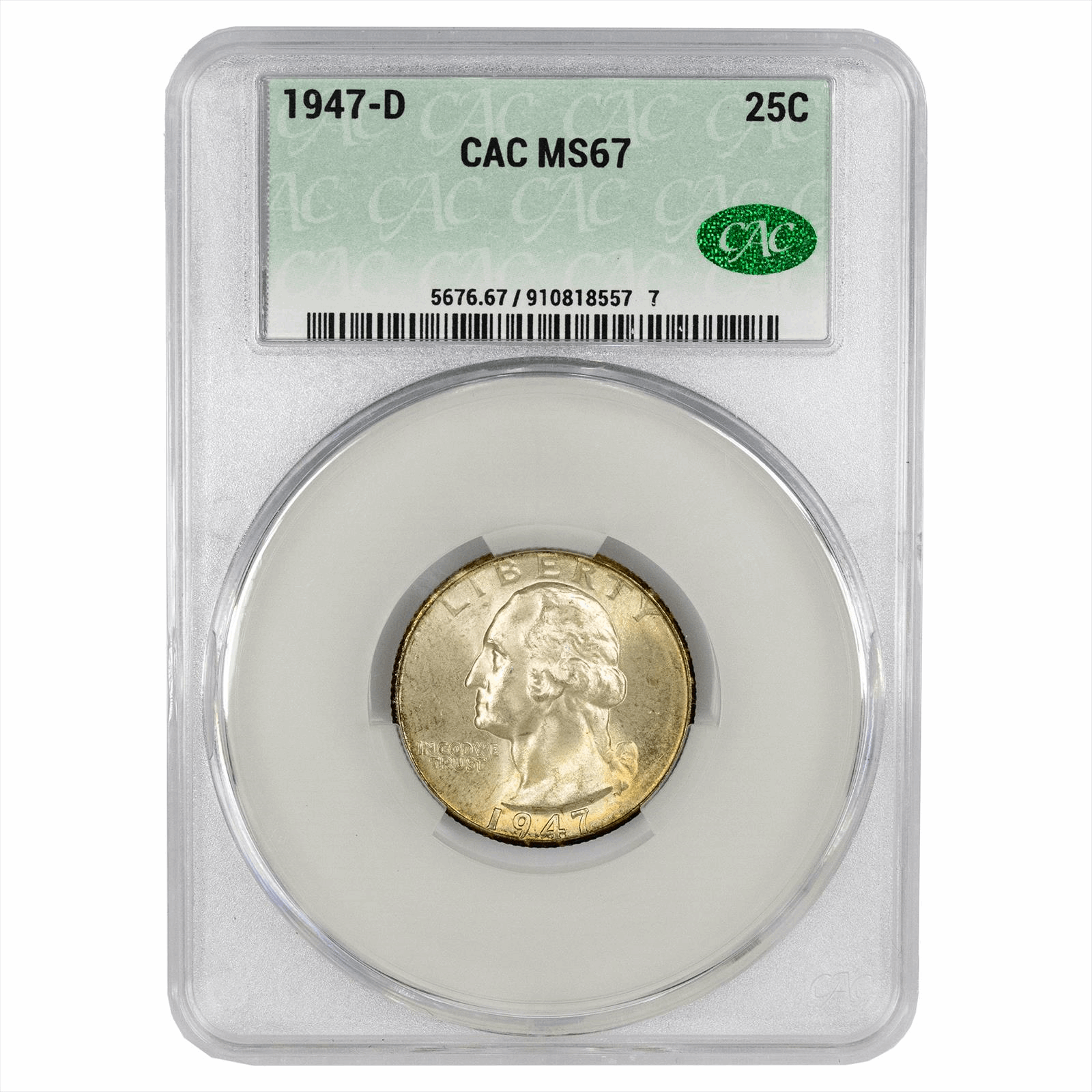 1947-D Washington Quarter 25C CACG  MS 67 CAC