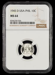 1945 D Philippines 10 Centavos NGC MS64