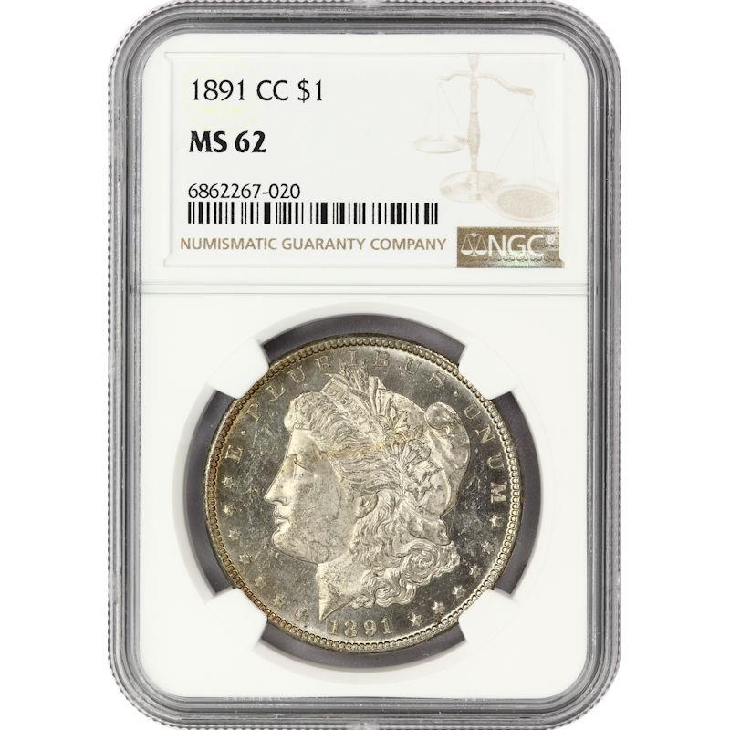1891-CC $1 Morgan Silver Dollar NGC MS 62 - Nice Luster!