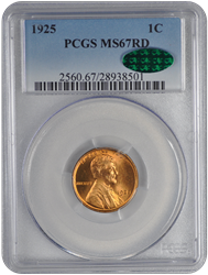 1925 Lincoln PCGS CAC RD 67