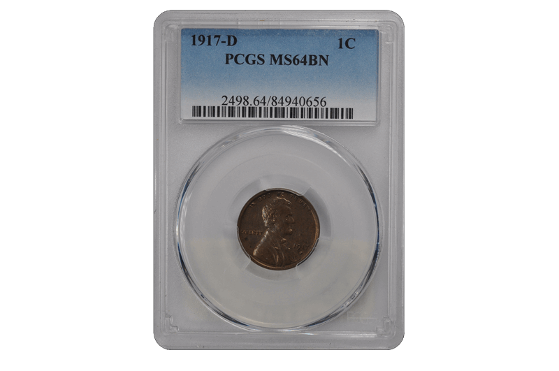 1917-D 1C Lincoln Cent - Type 1 Wheat Reverse PCGS BN #3470-3 MS64