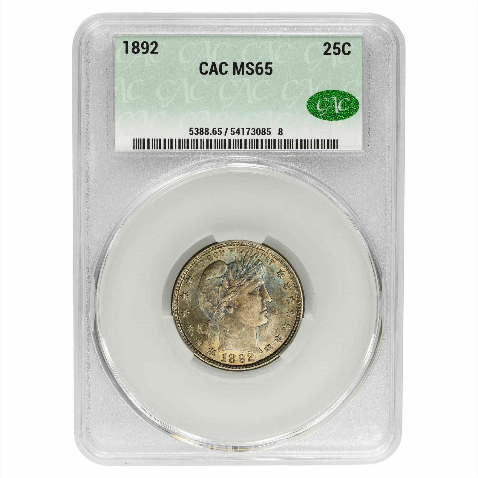 1892 Barber Quarter 25C CACG MS 65
