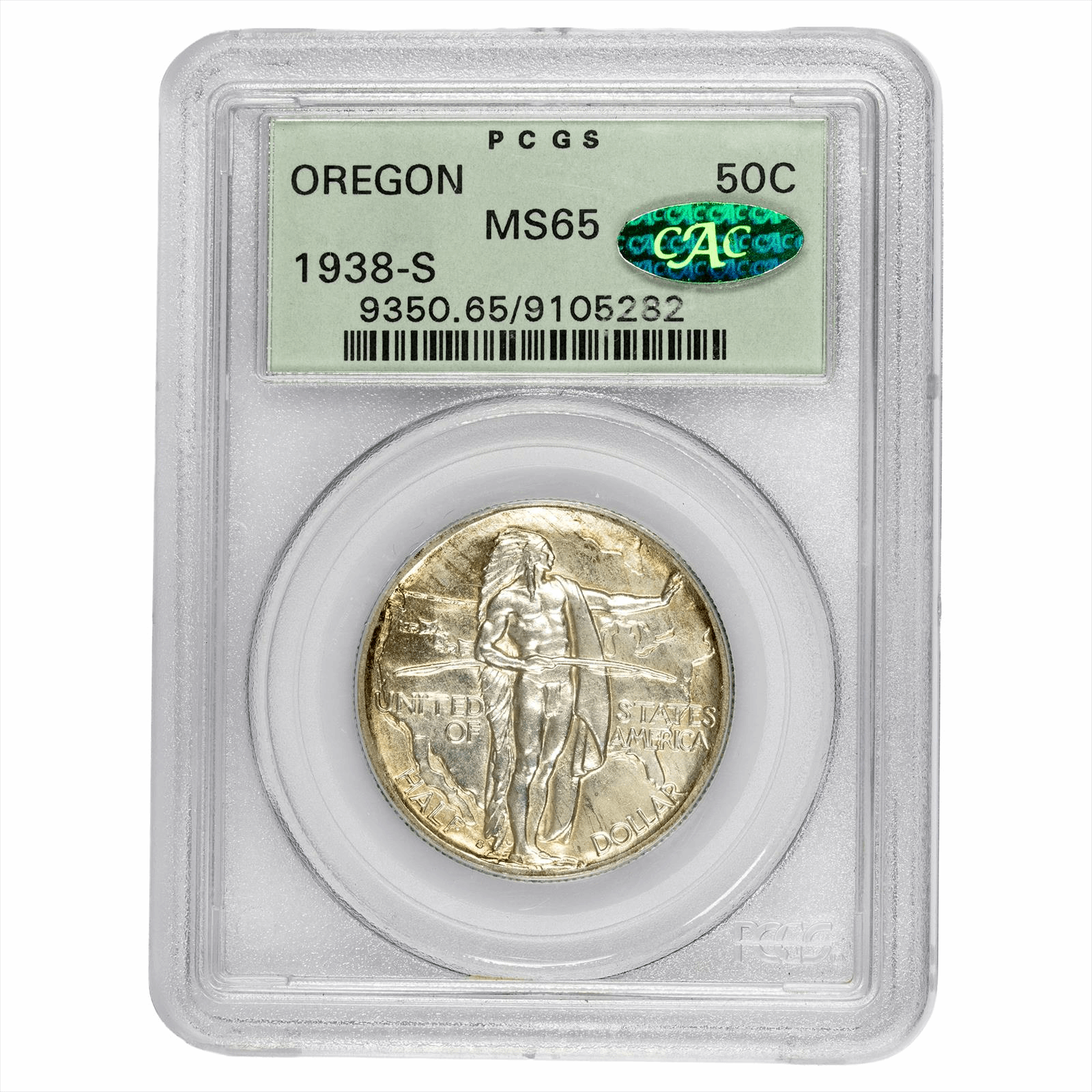 1938-S Oregon Commemorative Half Dollar PCGS MS 65 CAC