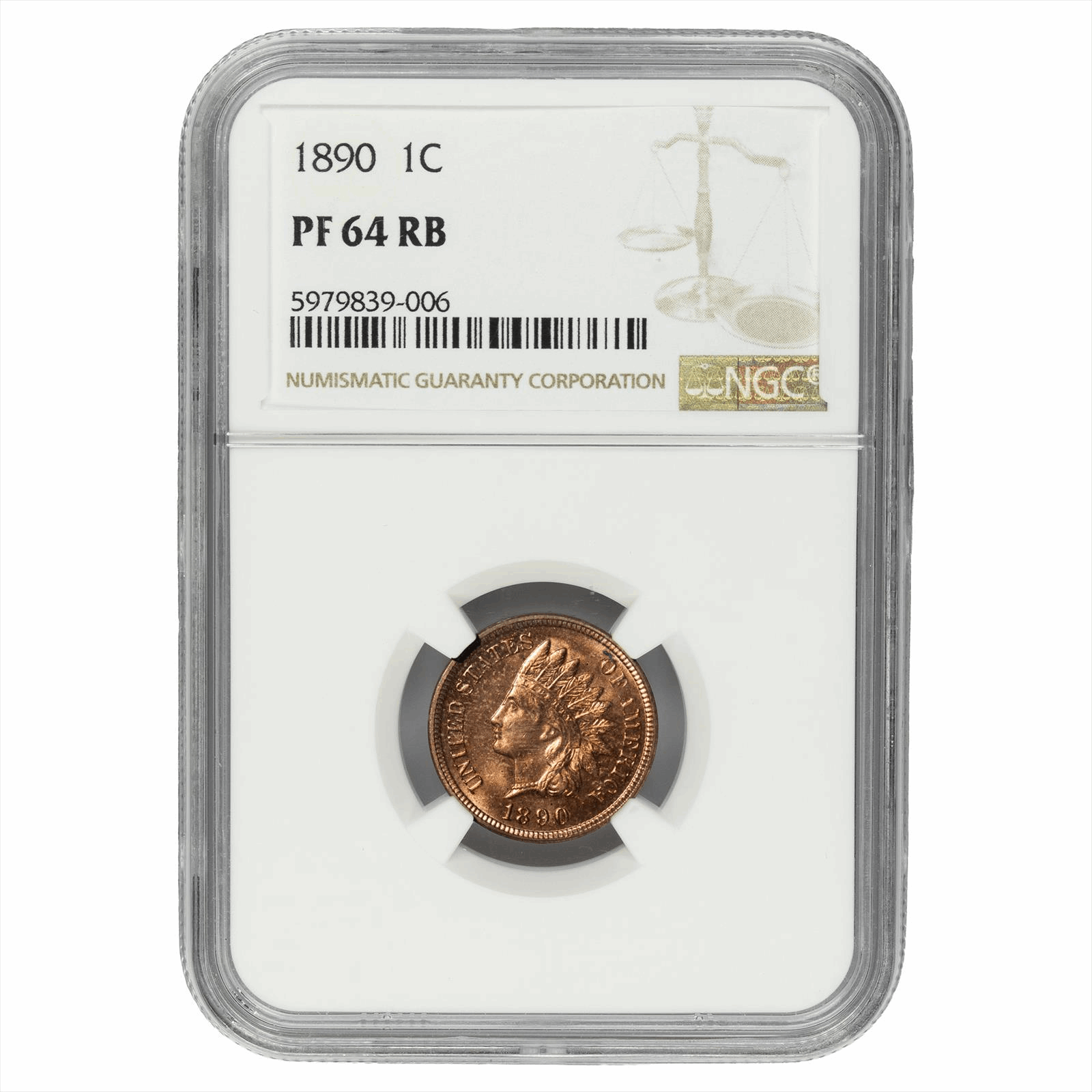 1890 Indian Head Cent 1C NGC PF 64 RB