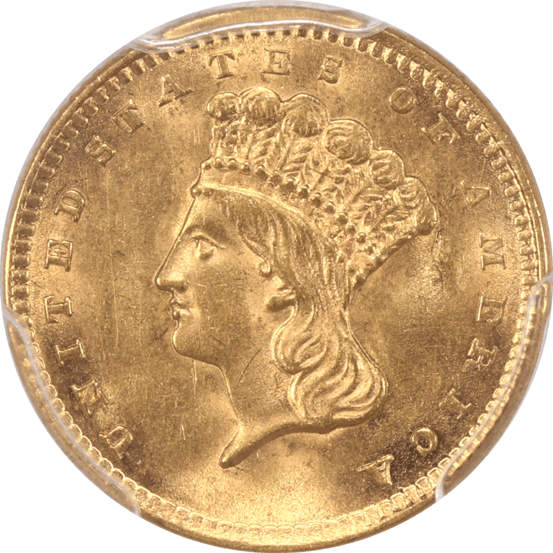 1856 Slanted 5 Indian Princess Gold Dollar G$1 PCGS and CAC MS 64