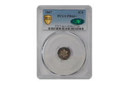1867 3CS Three Cent Silver PCGS  (CAC) #3323-2 PR66+