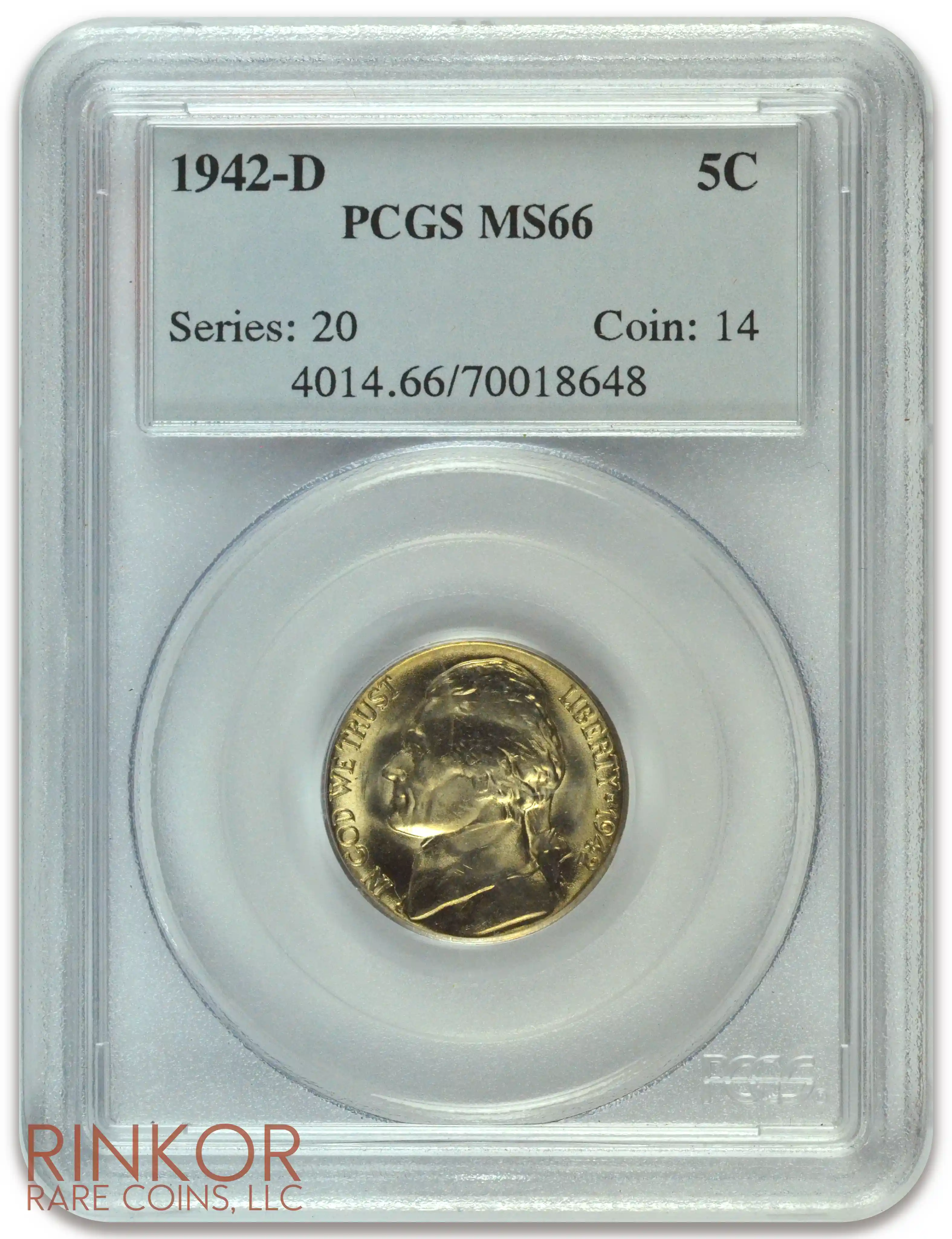 1942-D Jefferson Nickel PCGS MS 66