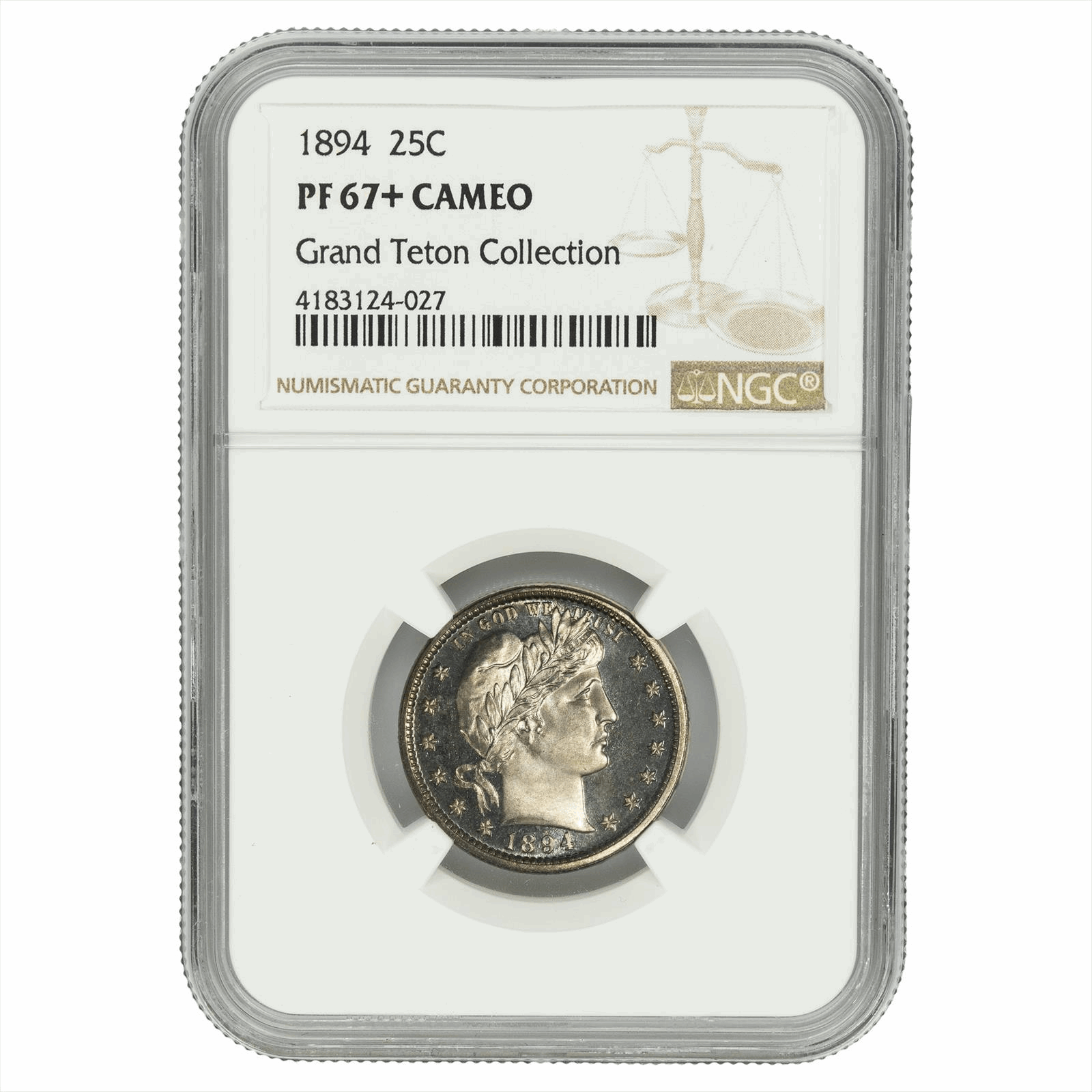1894 Barber Quarter 25C Grand Teton Collection NGC PF 67+ CAMEO