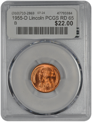 1955-D Lincoln PCGS RD 65