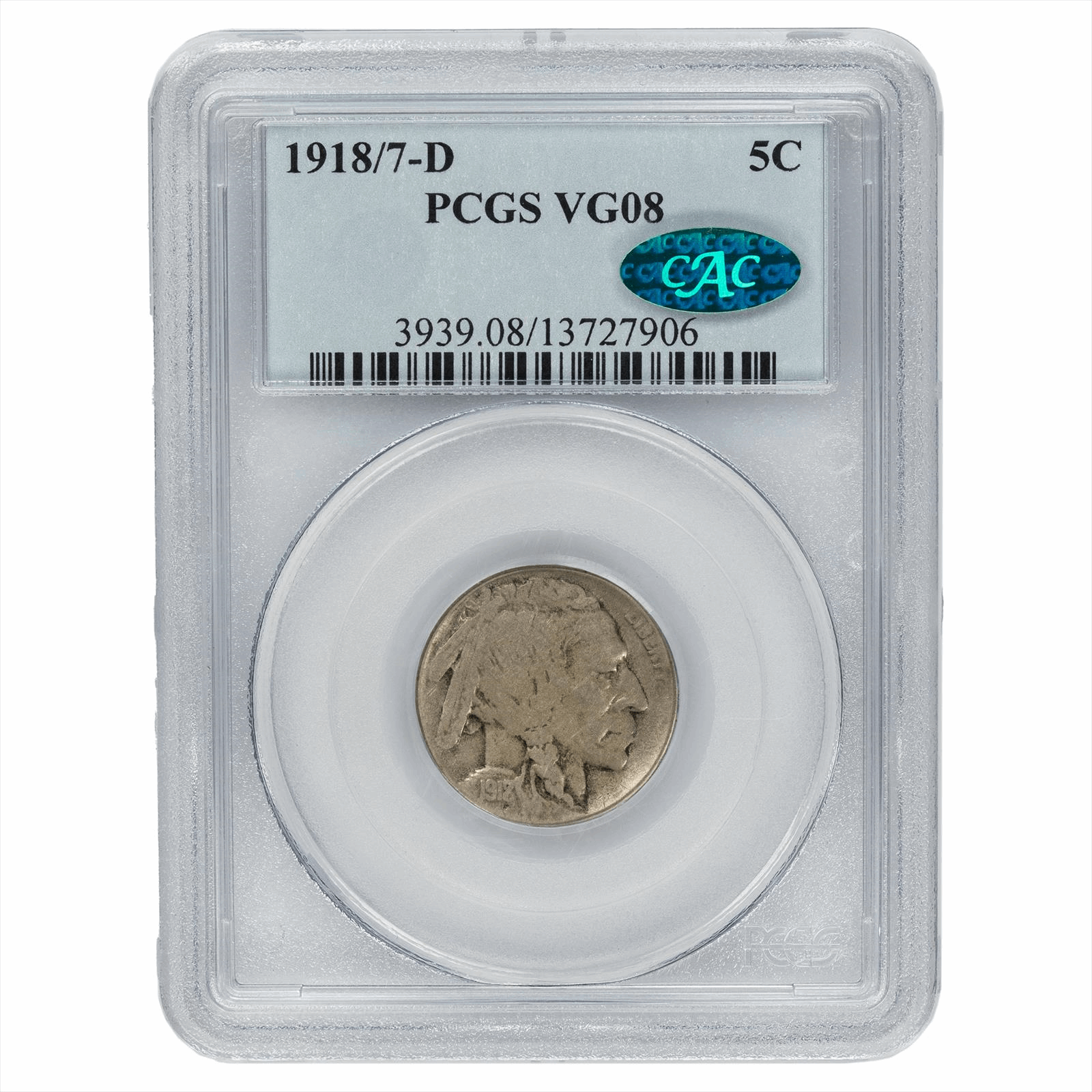 1918/7-D Buffalov 5c PCGS VG 08 CAC