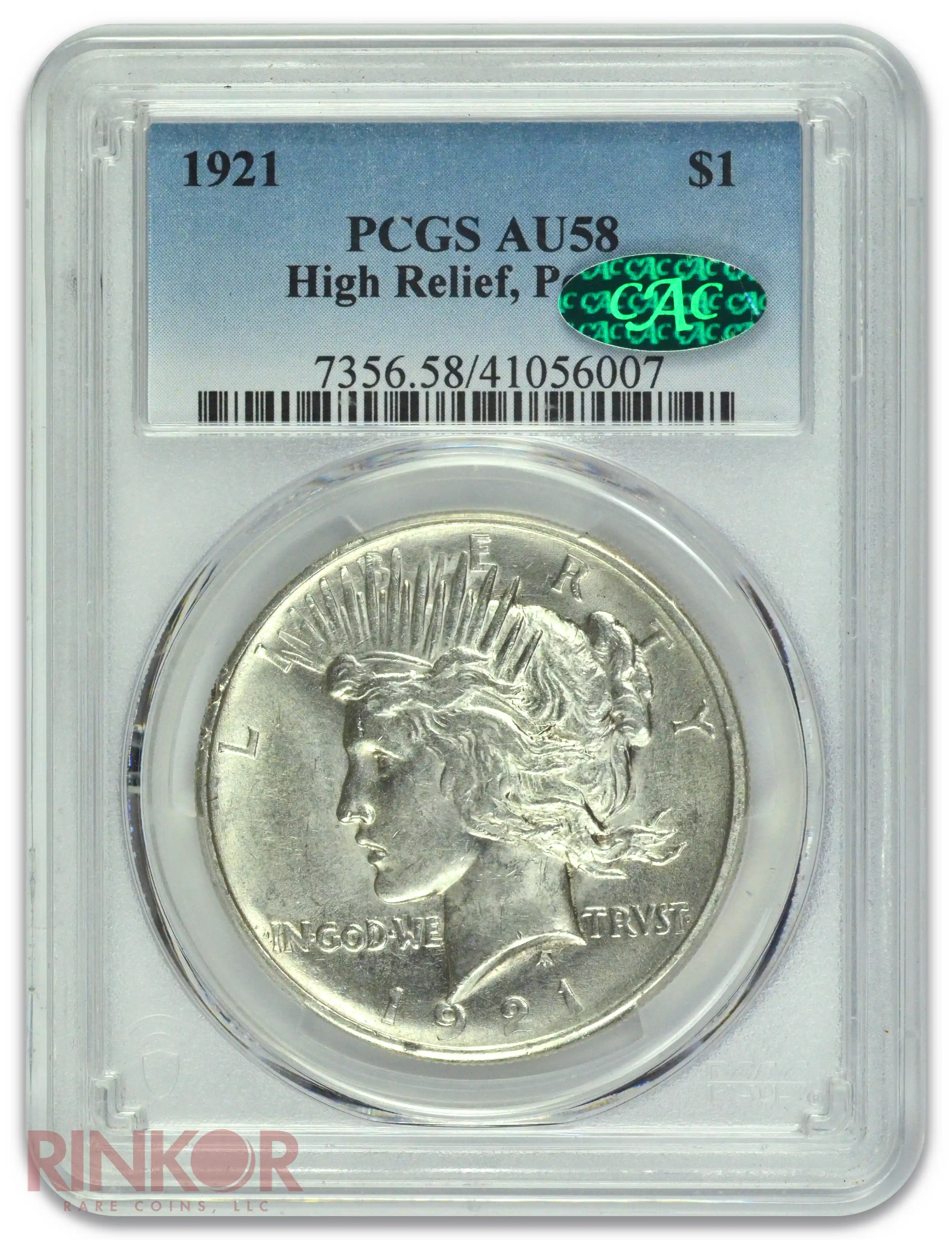 1921 $1 Peace Dollar PCGS AU-58 CAC
