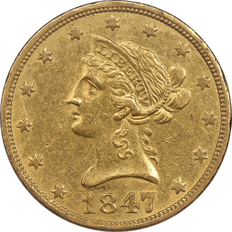1847-O Liberty $10 Gold Eagle Branch Mint Gold Circulated Almost Uncirculated - Nice and Original