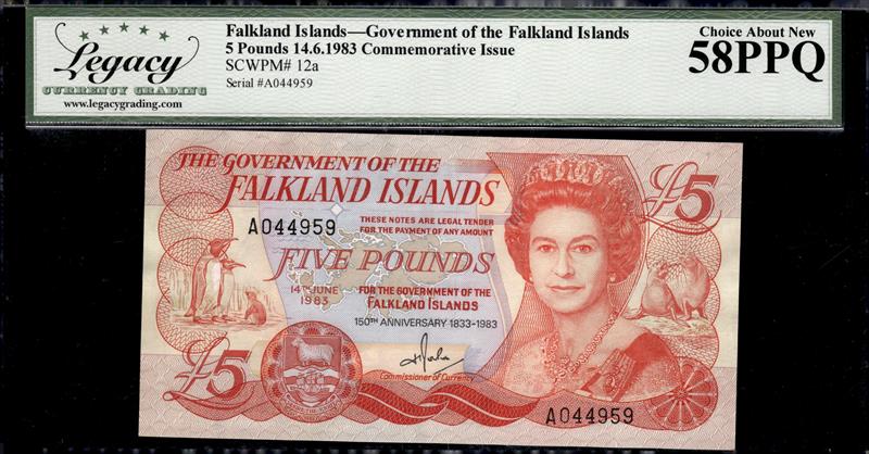 FALKLAND ISLANDS GOVERNMENT OF THE FALKLAND ISLANDS 5 POUNDS 14.6.1983 COMMENMORATIVE ISSUE CHOICE ABOUT NEW 58PPQ 