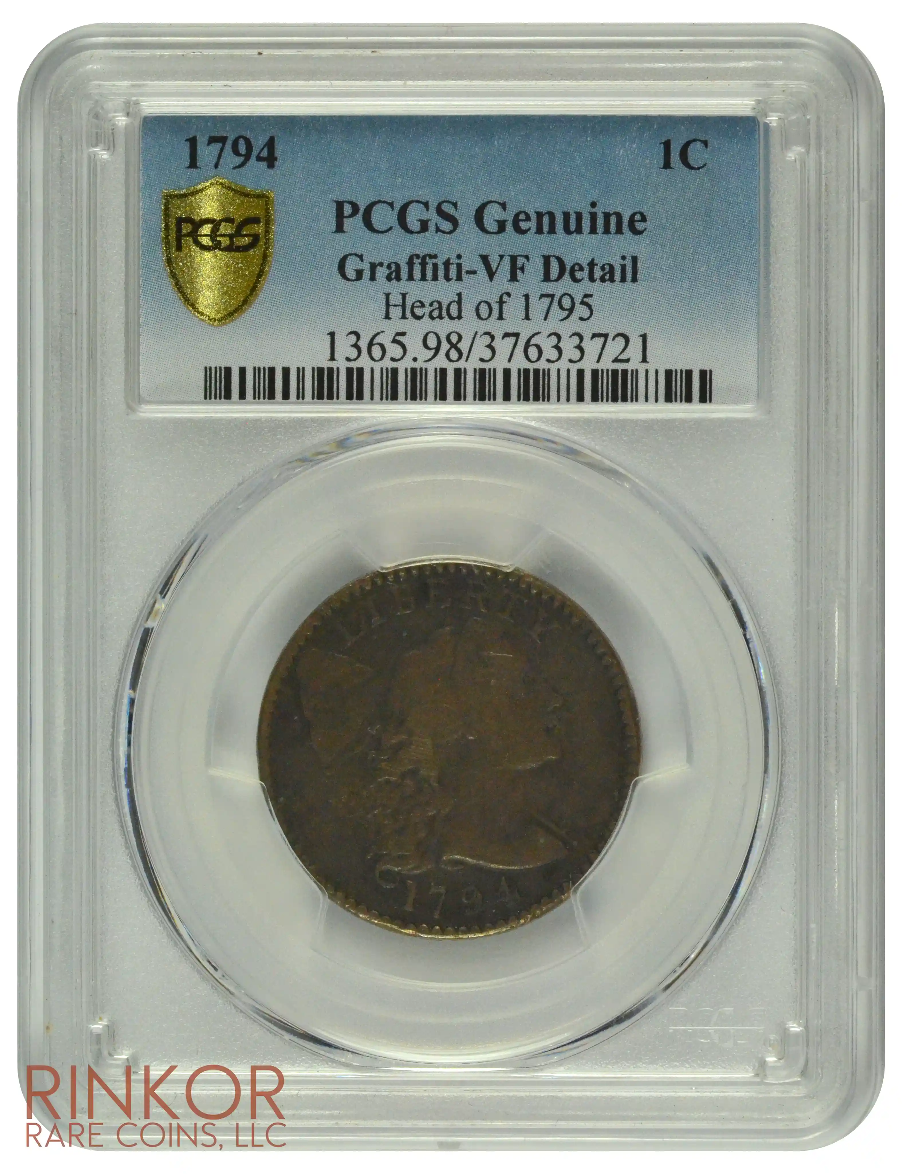 1794 Head of 1795 Liberty Cap Large Cent PCGS Graffiti - VF Detail