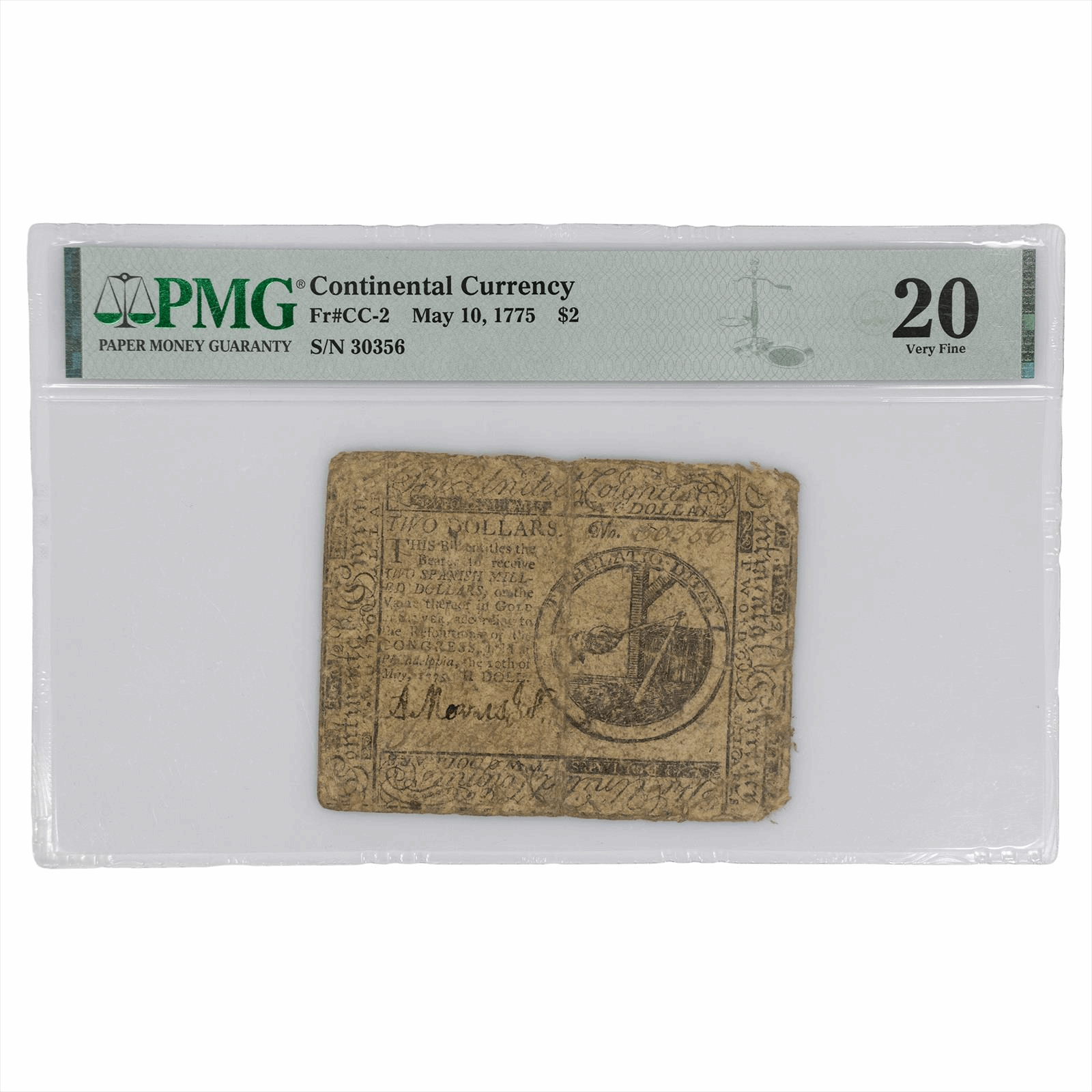 May 10, 1775 Continental Currency $2 FR# CC-2 PMG VF 20