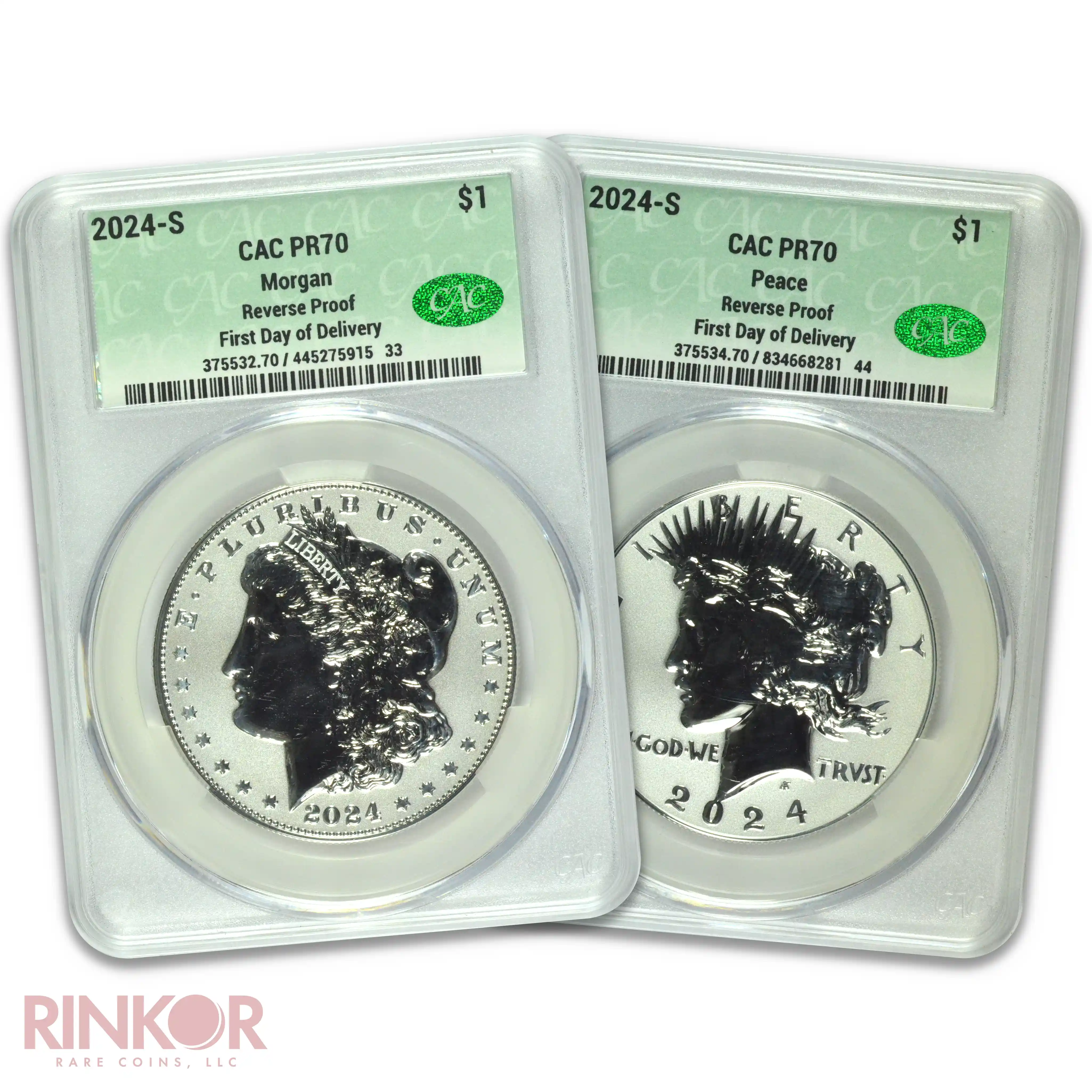 2024-S Reverse Proof 2-Coin Morgan and Peace Set $1 CACG PR 70