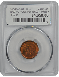 1909 1C PCGS RD #3609-1 PR66+