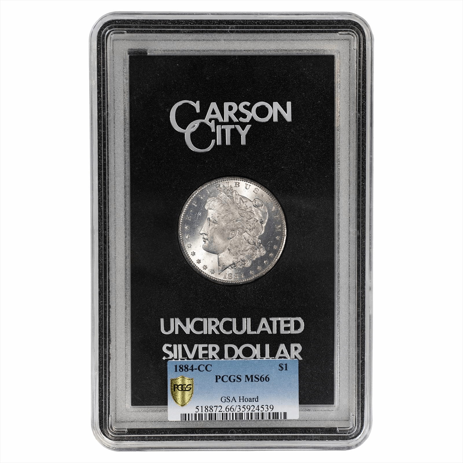 1884-CC GSA Morgan Silver Dollar $1 w/Box + CoA PCGS MS 66