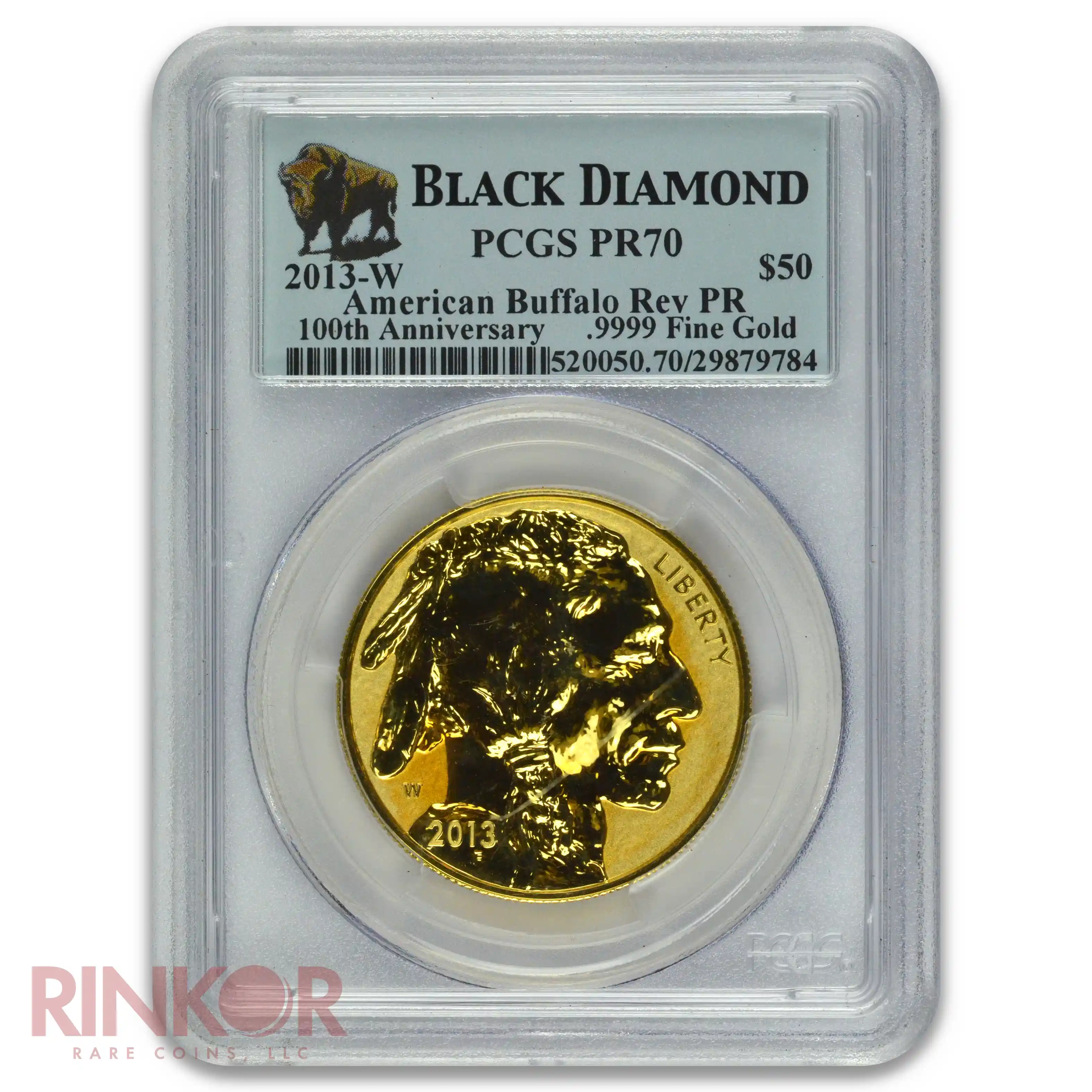 2013-W Reverse Proof Toned 1oz American Gold Buffalo Black Diamond PCGS PR 70