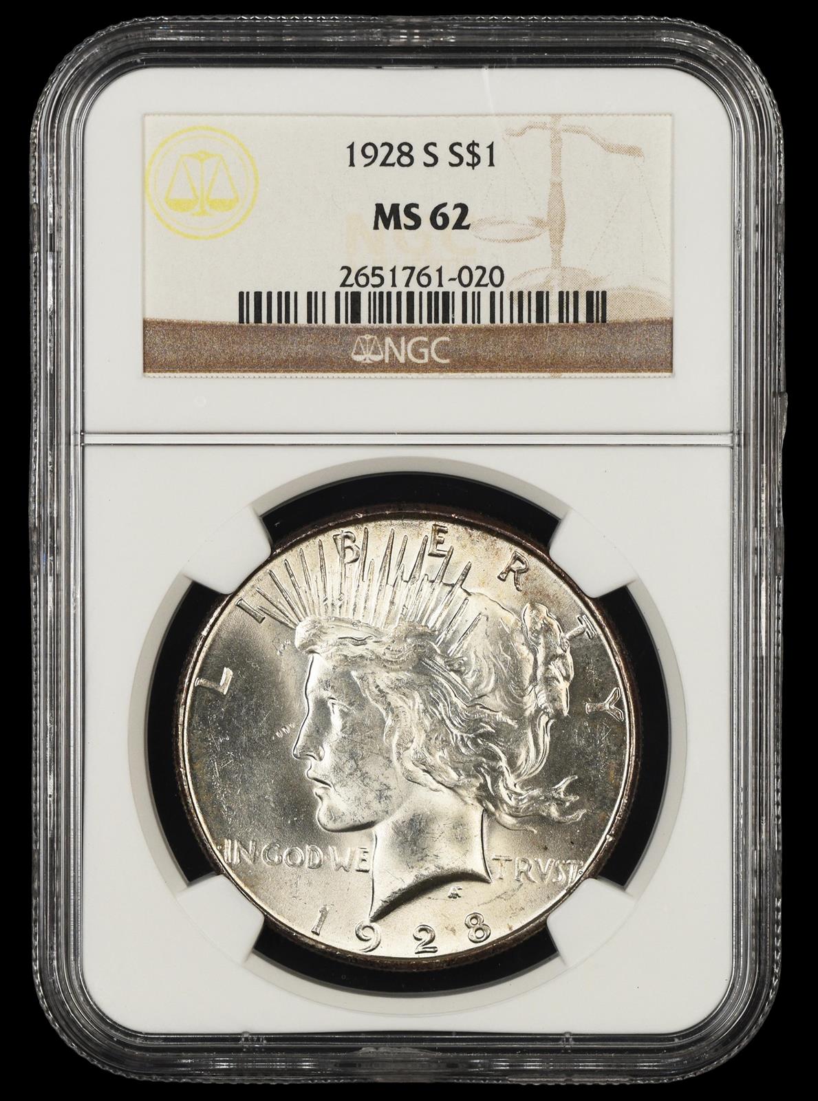 1928 S $1 NGC MS62