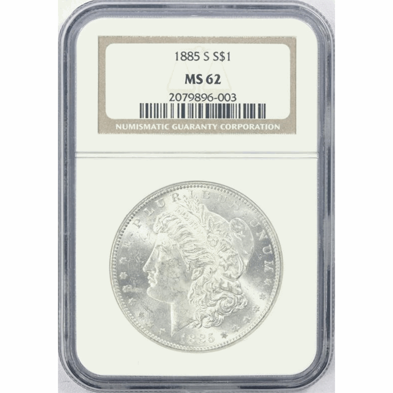 1885-S $1 Morgan Silver Dollar - NGC MS62