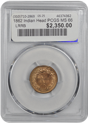 1862 Indian Head PCGS MS 66