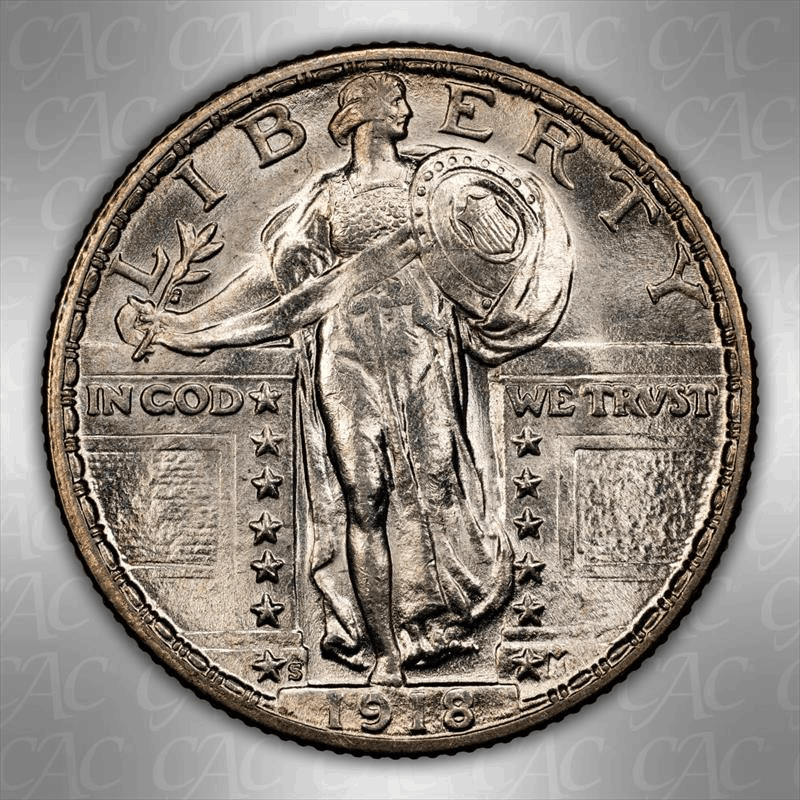 1918-S 25C CACG MS 63 FH 