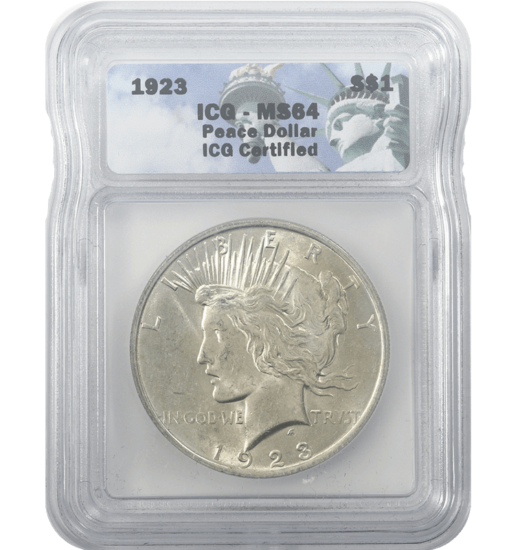 1923 Peace Silver Dollar, $1 ICG MS 64 - Nice White Coin