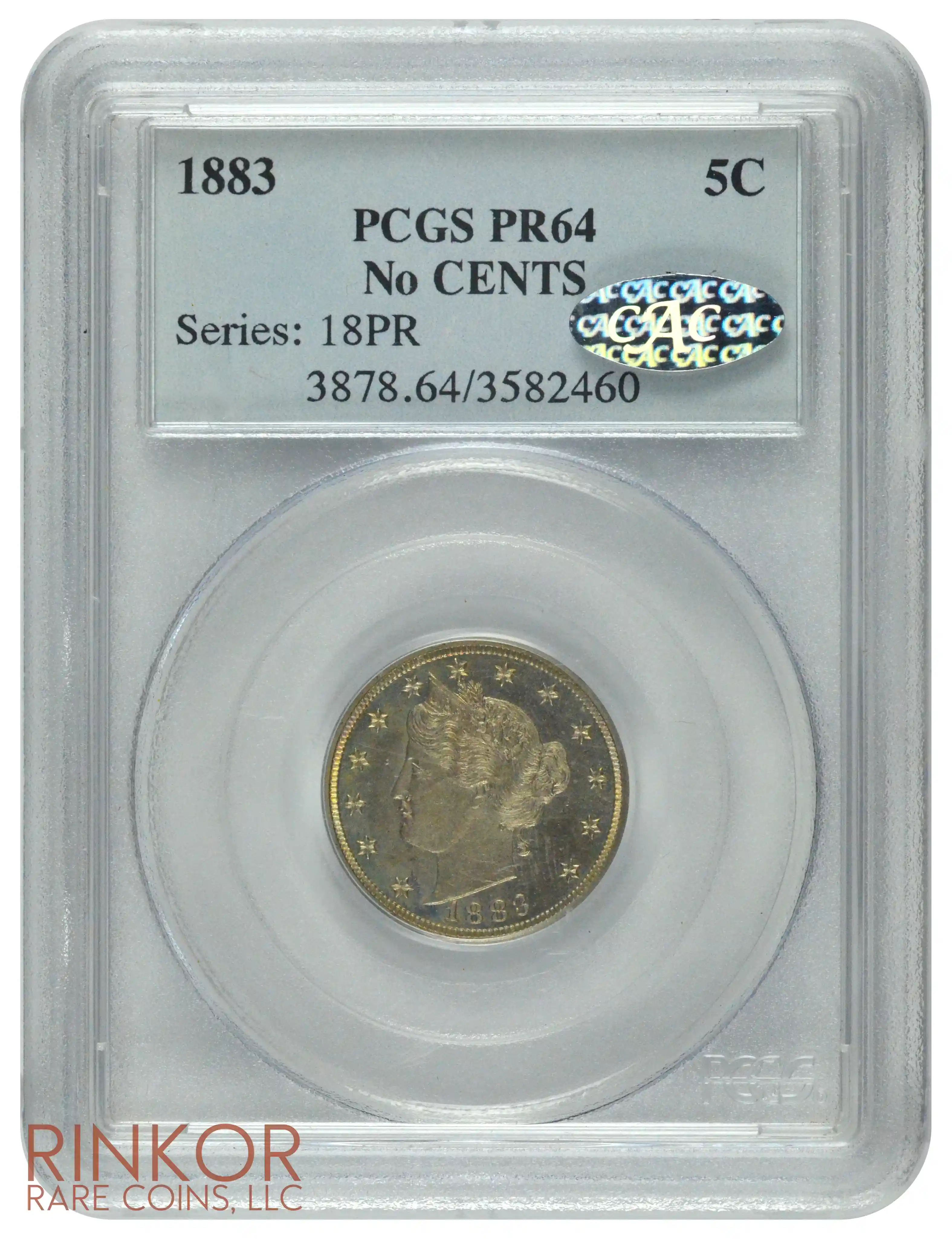 1883 No Cents Liberty V Nickel PCGS PR 64 CAC