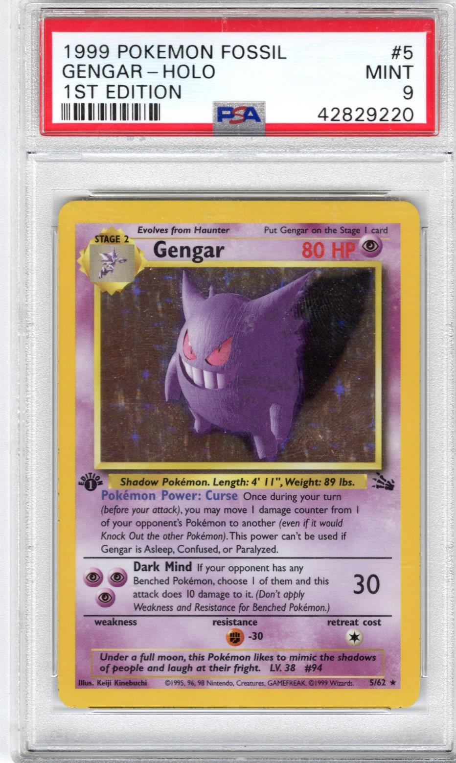 1999 Pokemon Fossil Gengar Holo 1st Edition PSA MINT 9 