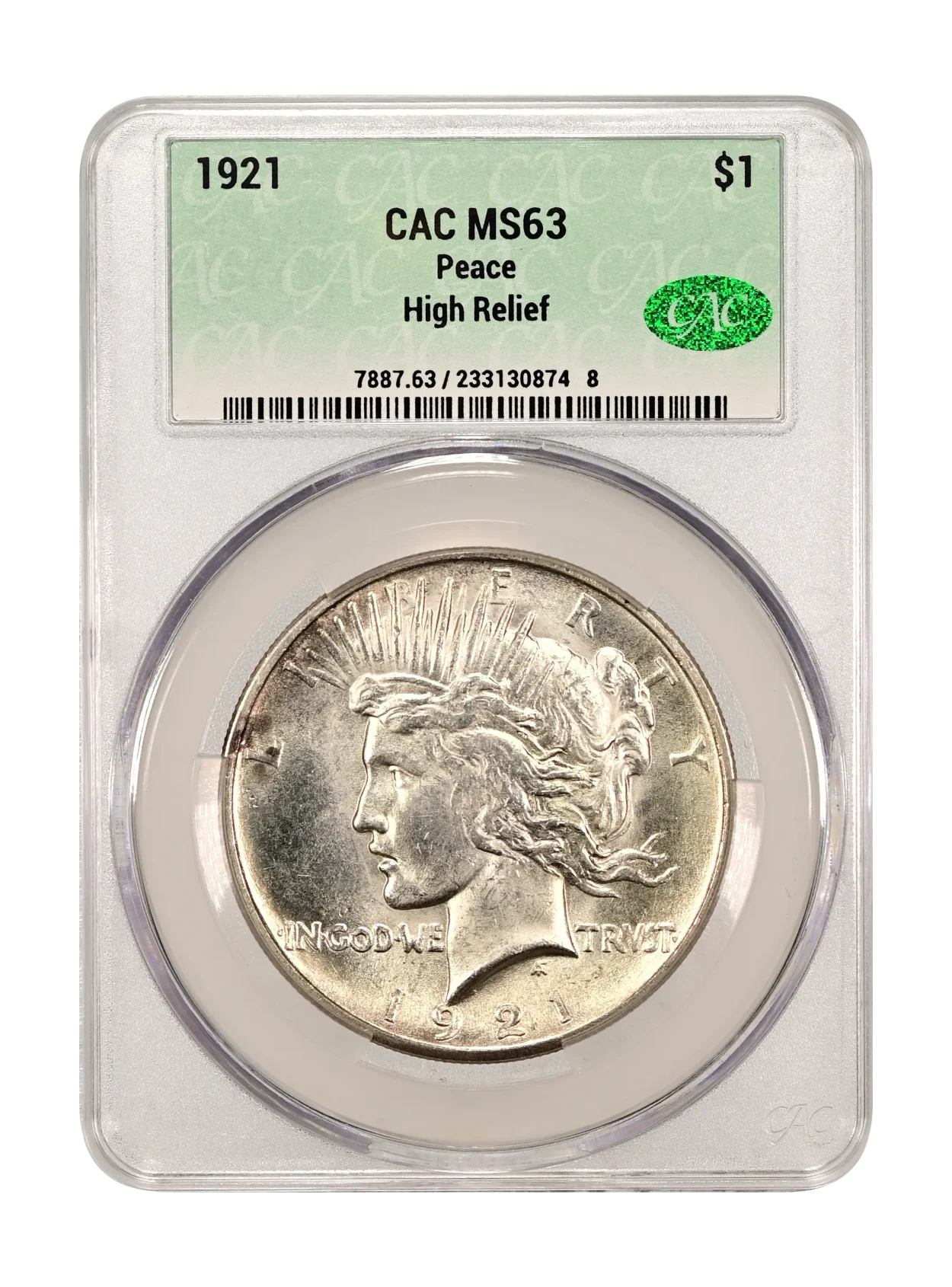 1921 Peace $1 High Relief CACG MS 63