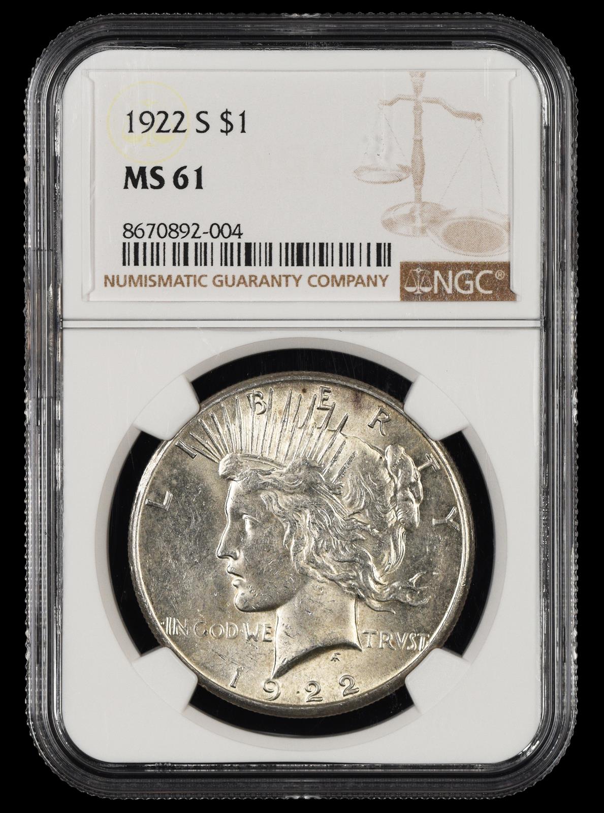 1922 S $1 NGC MS61