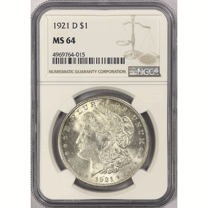 1921-D $1 Morgan Silver Dollar - NGC MS64 - Nice Original Coin