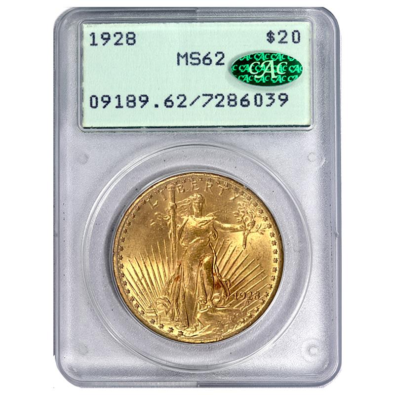1928 $20 St. Gaudens Gold Double Eagle - PCGS MS62 CAC - Rattler