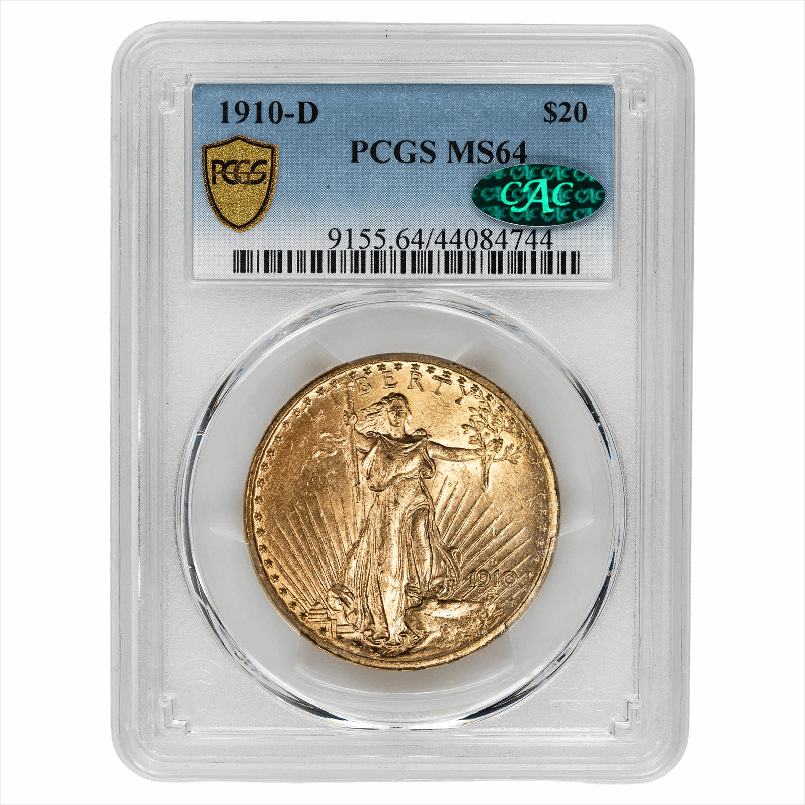 1910-D St. Gaudens Gold Double Eagle $20 PCGS MS 64 CAC
