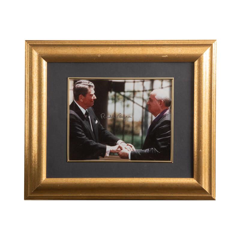 Framed Ronald Reagan and Mikhail Gorbachev Photo Signed by Ronald Reagan