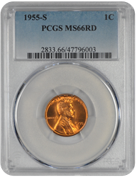 1955-S Lincoln PCGS RD 66