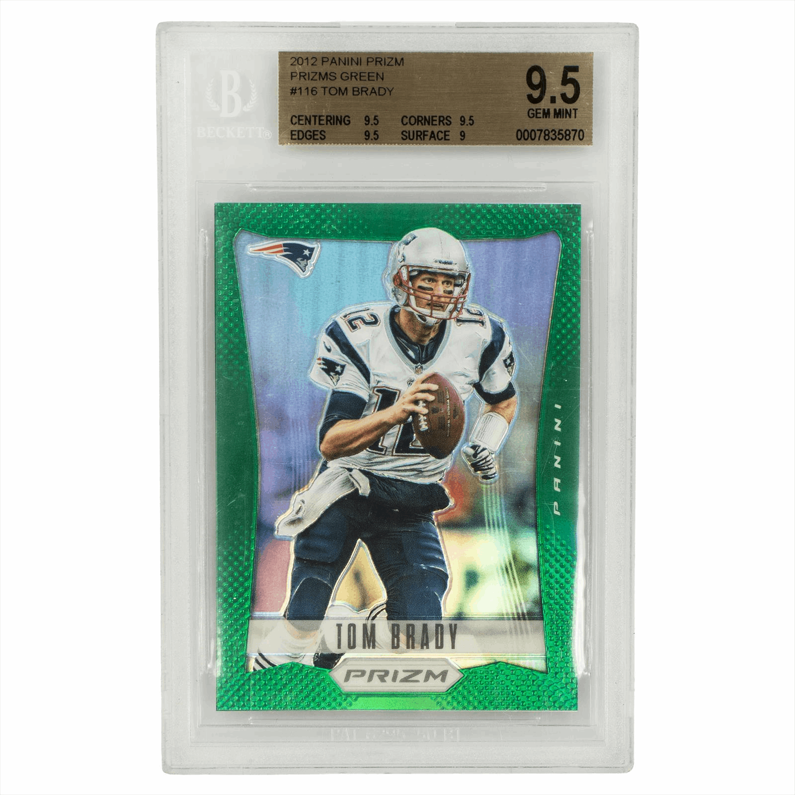 2012 Panini Prizm Tom Brady #116 Green Prizm Beckett Gem Mint 9.5 
