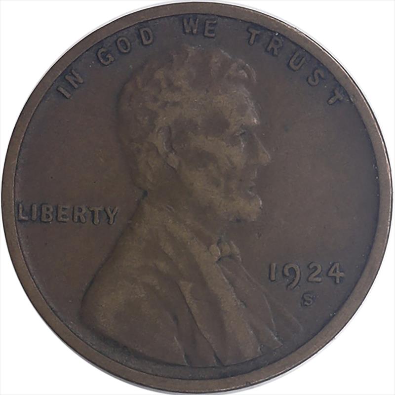 1924-S Lincoln Wheat Cent 1c, Circulated Fine - Nice and Original