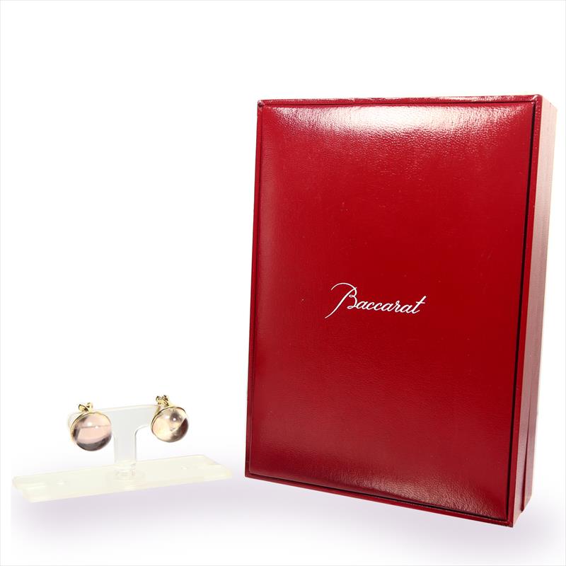 18k Yellow Gold Baccarat Crystal Ear Clip Earrings  with Box, 22602