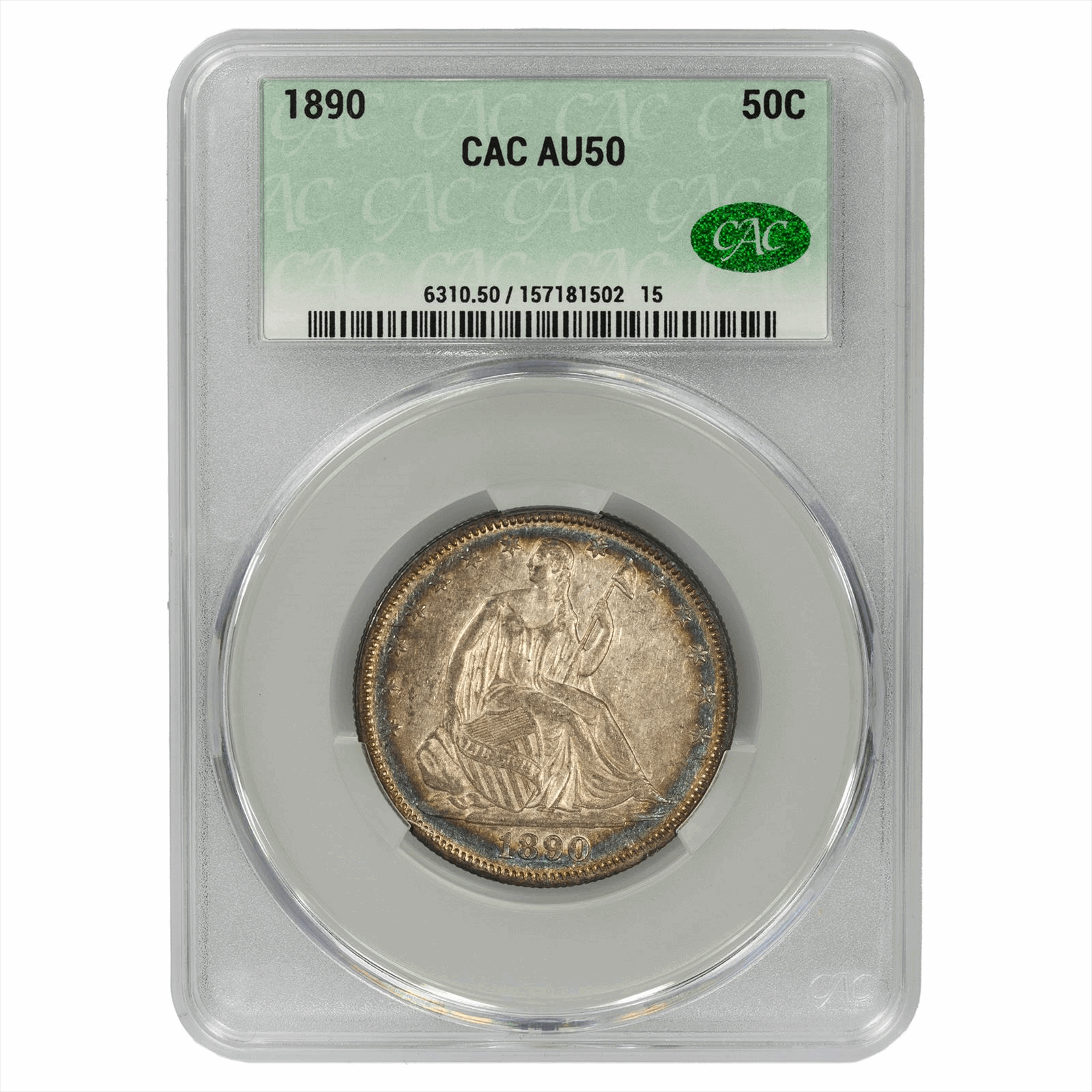 1890 Seated Liberty Half Dollar 50C CACG AU 50 CAC