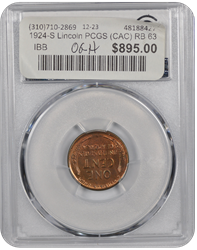 1924-S Lincoln PCGS (CAC) RB 63 