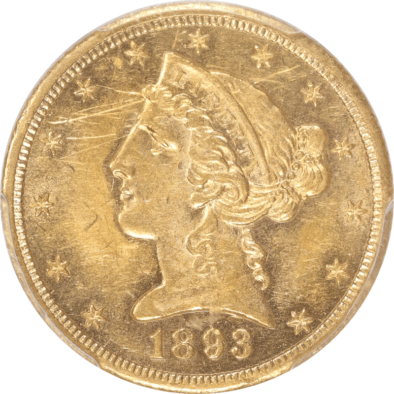 1893-CC Liberty Half Eagle $5, PCGS AU Details, Scratch - Lustrous